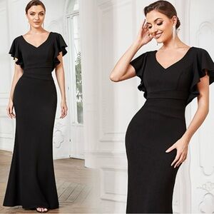 Lisa Pan Black Flutter Sleeve Midi Dress XL NWT